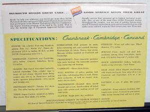 1952 Plymouth Dealer Color Sales Brochure Folder Cranbrook Cambridge Concord