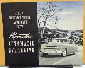 1953 Plymouth Dealer Sales Brochure Automatic Overdrive New Motoring Thrill