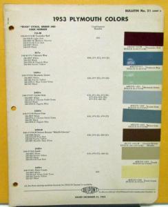 1953 Plymouth Color Paint Chips Leaflets Du Pont Original