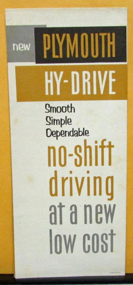 1953 Plymouth Dealer Sales Brochure Folder Hy-Drive No-Shift Driving