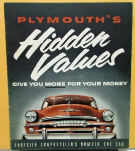 1954 Plymouth Dealer Sales Brochure Hidden Values Full Line Features Options