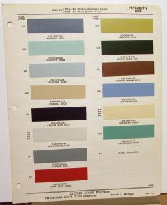 1954 Plymouth Color Paint Chips Leaflet Original