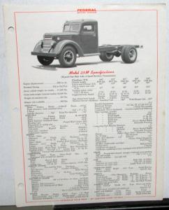 1948 Federal Truck Model 25M Specification Sheet