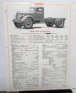 1948 Federal Truck Model 55M Specification Sheet