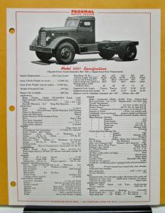 1952 Federal Truck Model 6501 Specification Sheet