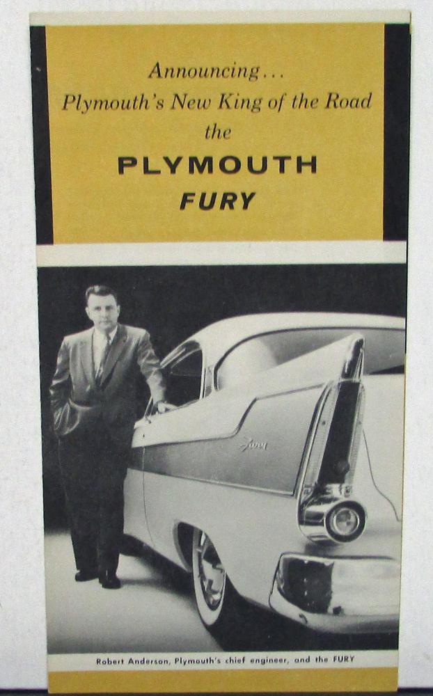 1956 Plymouth Dealer Sales Brochure Folder Fury New King Of The Road Rare