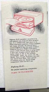 1956 Plymouth Dealer Sales Brochure Folder Highway Hi-Fi Car Record Player