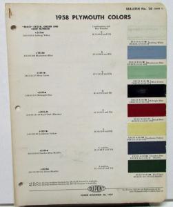 1958 Plymouth Color Paint Chips Leaflets Du Pont Original
