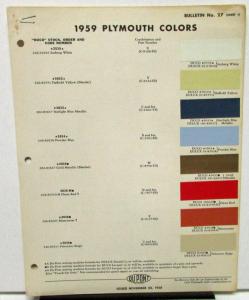 1959 Plymouth Color Paint Chips Leaflets Du Pont Original