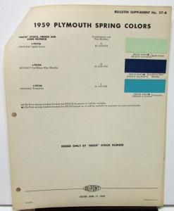 1959 Plymouth Color Paint Chips Leaflets Du Pont Original