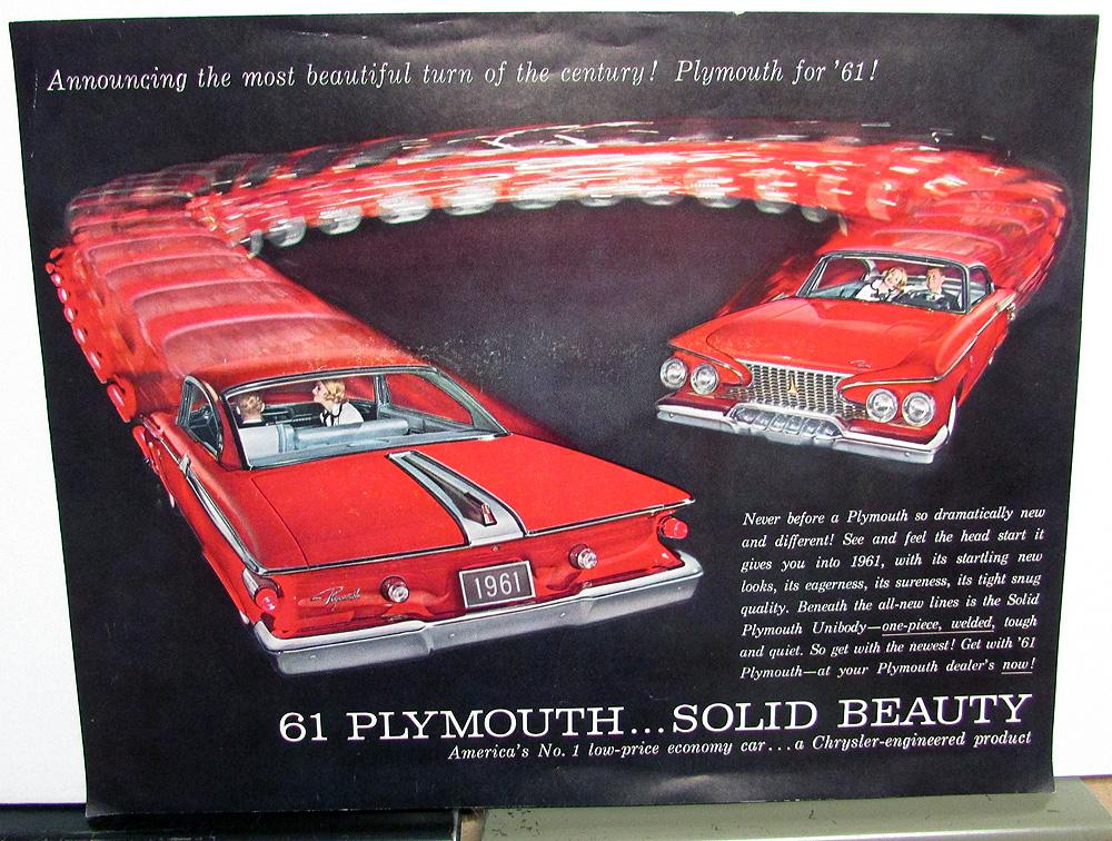 1961 Plymouth Dealer Sales Brochure Data Sheet Solid Beauty