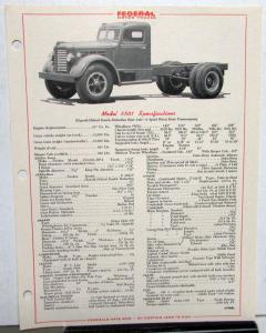 1952 1953 Federal Truck Model 5501 Specification Sheet