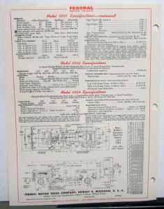 1952 1953 Federal Truck Model 5501 Specification Sheet