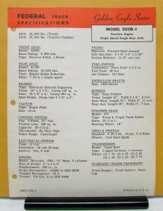 1955 1956 1957 1958 1959 Federal Truck Model 200R 1 Specification Sheet