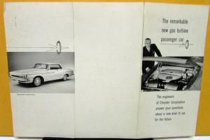 1962 Plymouth Dealer Sales Brochure Show Handout Turbo Fury Gas Turbine Concept