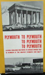 1962 Plymouth Dealer Sales Brochure Folder Mobilgas Economy Run Class Champ
