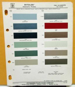 1963 Plymouth & Valiant Color Paint Chips Leaflet Ditzler Original