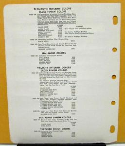 1963 Plymouth & Valiant Color Paint Chips Leaflet Ditzler Original