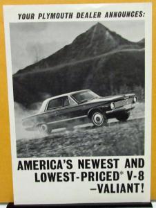 1964 Plymouth Valiant Dealer Sales Brochure Folder Newest & Lowest Priced V-8