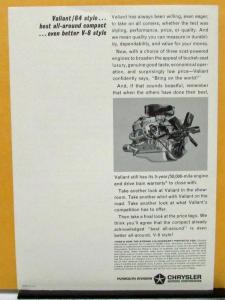 1964 Plymouth Valiant Dealer Sales Brochure Folder Newest & Lowest Priced V-8