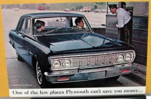 1964 Plymouth Dealer Post Card Mailer Savoy 4 Door Large Original