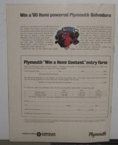 1966 Plymouth Hemi Belvedere Hot Ones Contest Sales Brochure