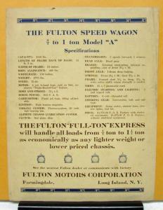 1921 Fulton Truck Model Express The Repeat Order Truck Specification Sheet