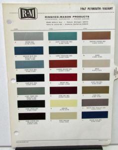 1967 Plymouth And Valiant Color Paint Chips Leaflet R-M Original
