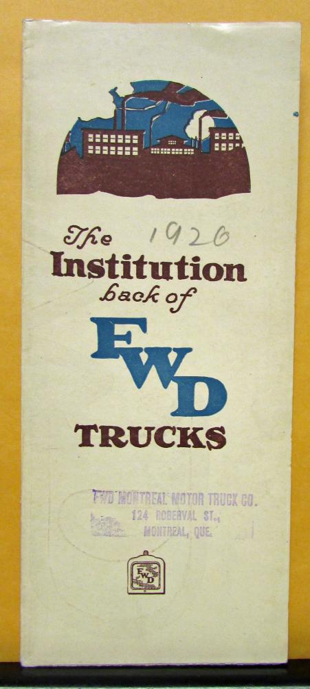 1926 FWD Truck The Institution Back Of Sales Folder