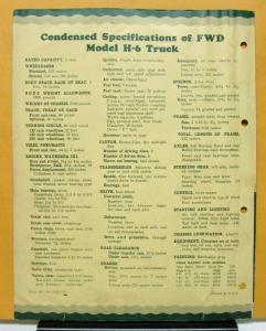 1929 FWD Truck Model H 6 Two Ton Capacity Sales Folder & Specifications
