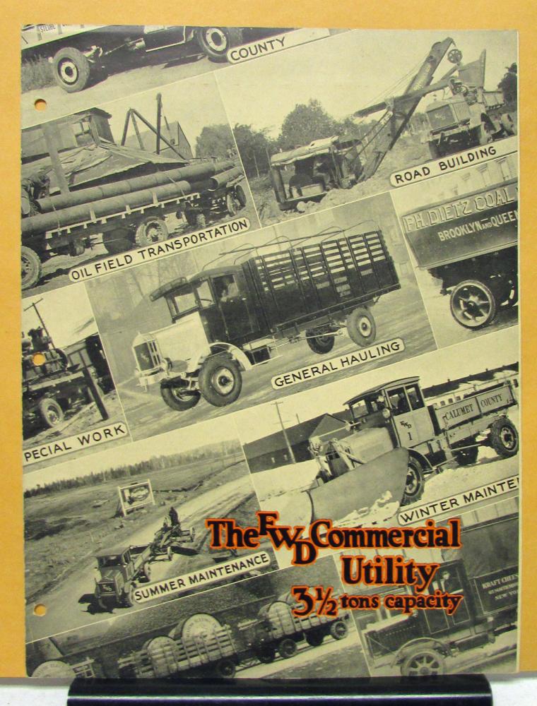 1929 FWD Truck Model 3 1/2 Ton Commercial Utility Sales Folder & Specifications