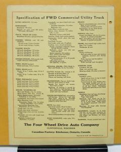 1929 FWD Truck Model 3 1/2 Ton Commercial Utility Sales Folder & Specifications