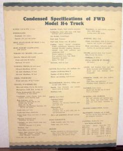 1930 FWD Truck Model H 6 Two Ton Capacity Sales Folder & Specifications