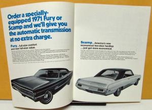 1971 Plymouth Fury Scamp Free Auto Transmission Dealer Sales Brochure Folder