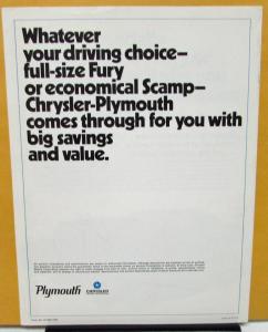 1971 Plymouth Fury Scamp Free Auto Transmission Dealer Sales Brochure Folder