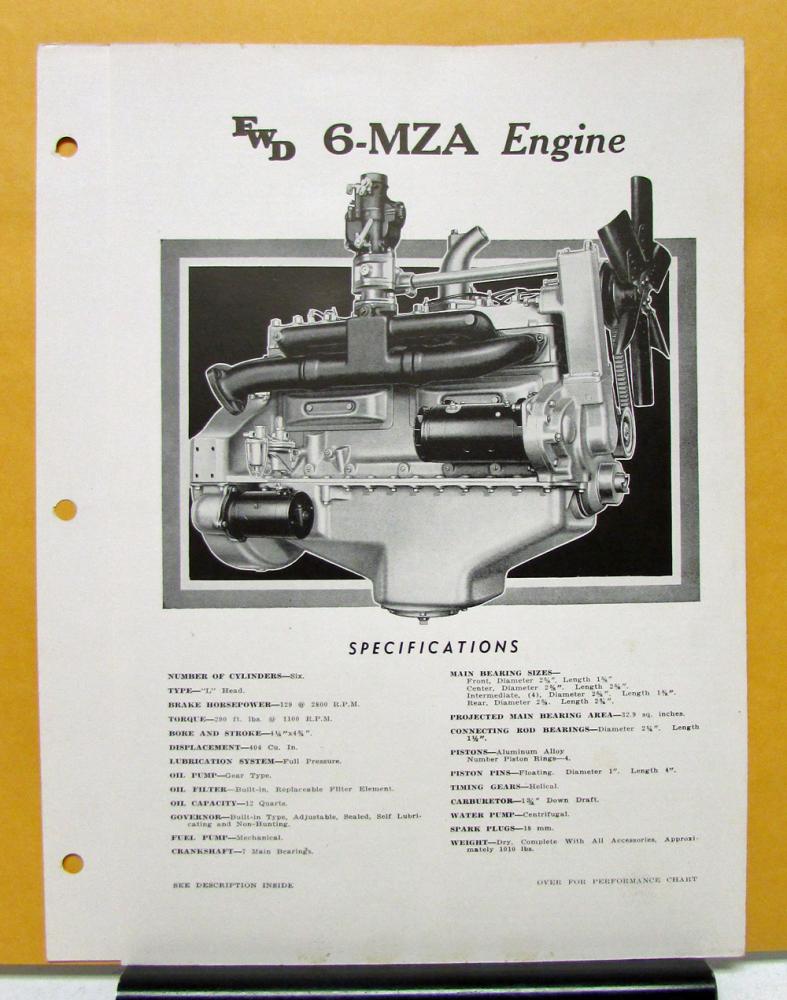 1947 FWD Truck Engine Model 6 MZA Sales Brochure & Specifications