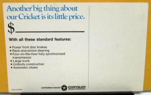 1972 Plymouth Dealer Sales Postcard Cricket Invitation Mailer Chrysler