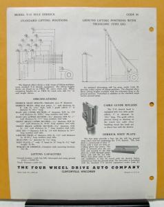 1949 FWD Truck Pole Derrick Model T-45 Sales Brochure & Specifications