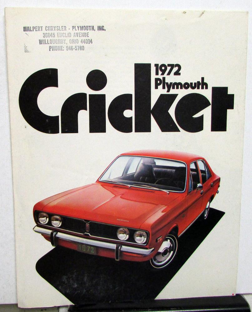 1972 Plymouth Cricket Dealer Color Sales Brochure Folder Features Original