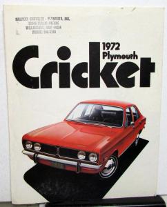 1972 Plymouth Cricket Dealer Color Sales Brochure Folder Features Original