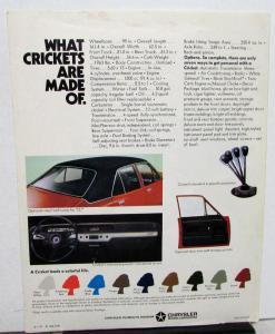 1972 Plymouth Cricket Dealer Color Sales Brochure Folder Features Original