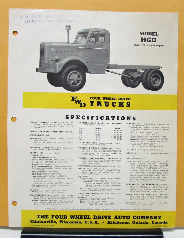 1953 FWD HPM Logging Trucks Press Photo Lot 0015 