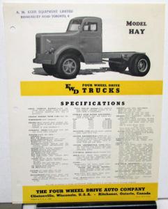 1953 1954 FWD Truck Model HAY 4WD Specification Sheet