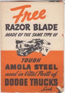 1939 Dodge Trucks Amola Steel Free Razor Blade Sales Folder Original RARE