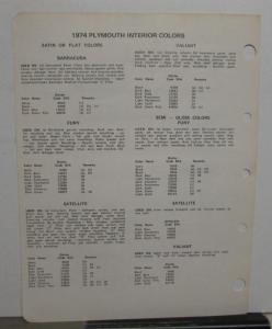1974 Plymouth Color Paint Chips Leaflet PPG Barracuda Cuda Valiant Satellite RR