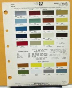 1974 Plymouth Color Paint Chips Leaflet PPG Barracuda Cuda Valiant Satellite RR