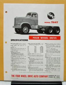 1955 1956 1957 1958 1959 1960 FWD Truck Model T647 Specification Sheet