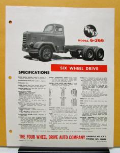 1963 1964 1965 FWD Truck Model 6 366 Six Wheel Drive Specification Sheet