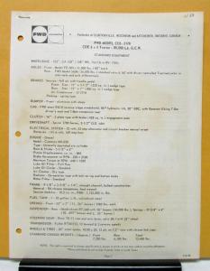 1968 FWD Truck Model CO5-2178 COE 6x4 Tractor Specification Sheet