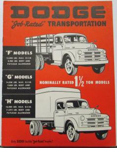1950 Dodge F G H Models One & A Half Ton Truck Sales Brochure Original